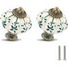Zernmiarder Pomelli a zucca color avorio e verde, confezione da 12 pomelli in ceramica vintage per cassetti - pomelli per comò antichi con viti, fiore verde