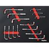 Mephisto Set di attrezzi per carrello da officina Pro Line, set di chiavi a fischio, set di chiavi a bussola, esagonali, 14 pezzi, con inserto morbido effetto carbonio