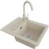 PRIMAGRAN Lavandino da Cucina Beige 55x44cm, Lavello in Granito a 1 vasca + Rubinetto 32x20cm + Set di accessori, Lavabo da Cucina Incasso al Mobile 45cm - Copenhagen Easy S017