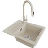 PRIMAGRAN Lavandino da Cucina Beige 55x44cm, Lavello in Granito a 1 vasca + Rubinetto 40x20cm + Set di accessori, Lavabo da Cucina Incasso al Mobile 45cm - Copenhagen Easy S025