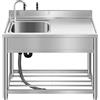 TAITUTE Lavello da cucina autoportante in acciaio inox, per ristorante, ristorante, campeggio, mobile, con rubinetto freddo e caldo, per garage all'aperto, 100 cm