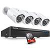 SANNCE 5MP POE DC 48V Kit di Sicurezza NVR 8CH,4 Telecamere di Sorveglianza con Sistema di Videosorveglianza LED a Infrarossi Intelligente - 1TB HDD