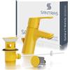 SANTRAS® Rubinetto per lavabo da bagno in giallo (RAL 1004, lucido) con asta di trazione e scarico eccentrico, miscelatore monocomando caldo/freddo per lavabo a 1 foro, rubinetto con scarico