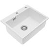 lousriyy Lavello da cucina con componenti di drenaggio, 55 x 45 cm, lavello da incasso in pietra di quarzo, lavello da cucina a 2 fori, colore bianco