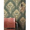 Newroom Carta da Parati TNT Verde Ornamento Barocco Camera da Letto | Motivi damascati dorati, effetto metallizzato, struttura spazzolata verde abete bronzo, soggiorno, ingresso