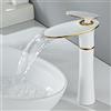 ZYCDP Miscelatore Lavabo Cascata Rubinetto Bagno Lavabo Bianco e Oro Miscelatore Monocomando per Lavabo Rubinetto Lavabo Bagno Ottone, Alto