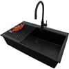 PRIMAGRAN Lavandino da Cucina Tutto Nero 78x50cm, Lavello in Granito a 1 vasca + Rubinetto 40x38cm + Set di accessori, Lavabo da Cucina Incasso al Mobile 80cm - Oslo Top S578