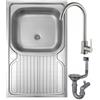 DomoDomo - Lavello cucina 1 vasca con gocciolatoio 80x50 in acciaio inox - lavello cucina moderno salvaspazio - cucina lavello completo con rubinetto miscelatore