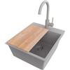 PRIMAGRAN Lavandino da Cucina Tutto Grigio 43x50cm, Lavello in Granito a 1 vasca + Rubinetto 32x20cm + Set di accessori, Lavabo da Cucina Incasso al Mobile 45cm - Riga S174