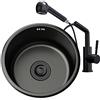 NOYHHAV lavabo rotondo Lavello cucina 1 vasca portare rubinetto lavello Lavello acciaio Rubinetto cucina con doccetta estraibile Flusso d'acqua regolabile（Colore: nero, 30 cm）