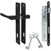 ADGO Maniglia per porta + serratura con chiave, colore nero, in acciaio inox, per porta del garage, 90 mm, serratura 90/22 mm, chiave pronta da montare