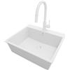 PRIMAGRAN Lavandino da Cucina Tutto Bianco 58x50cm, Lavello in Granito a 1 vasca + Rubinetto 40x20cm + Set di accessori, Lavabo da Cucina Incasso al Mobile 60cm - Riga S326