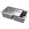 Rogowsen Lavabo doppio in acciaio inox, lavello da cucina da incasso, grande volume, adatto per la pulizia di alimenti, frutta, verdura, stoviglie, ecc.