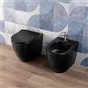Auria Coppia Sanitari bagno a terra in Ceramica Nero Opaco - Mod.BlackFloor | WC Rimless, Bidet, Sedile Soft Close, Sgancio Rapido, Risparmio Idrico, Fissaggi Inclusi, Installazione Parete o Pavimento