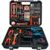 Generico Kit Valigetta Attrezzi da 100 Pezzi con Trapano Avvitatore e Batterie da 88V con Martello Chiave Inglese Pinze e Seghetto