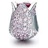 Yashuo Ciondolo a forma di tulipano, in argento Sterling 925, con zirconia cubica rosa, per braccialetti Pandora, da donna, per compleanno, San Valentino, per mamma, moglie, amica (B), Cristallo