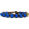 Samsara Bracciale Tibetano | Buddista Shamballa - con Agata Blu Naturale 8 mm, Regolabile 18,5-22,5 cm | Filo Cotone Cerato Marrone - 13 Perline con Elemento in Bronzo - Simbolo, Taglia Unica