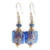 VENEZIA CLASSICA - Orecchini da Donna con perle in Vetro di Murano Originale, Collezione Lily, con foglia in oro 24kt, Made in Italy certificato (Blu)