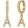 MYEARS Orecchini a cerchio da donna, con iniziale A-Z, pendenti in oro 14 carati, con zirconia cubica, placcati in oro 14 carati, gioielli semplici ipoallergenici, personalizzabili, 26 lettere