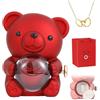 Eunmsi Collana con Cuore Inciso con Scatola Regalo Orso Rosa Vera, Regali Orso Abbraccio Rosa Conservata per Donne, Set Regali Rosa Conservata, Scatola Portagioie Orso Ribaltabile Fiori Rosa Eterna