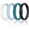 Egnaro, fedi nuziali in silicone per donne, impilabili, larghe 3,5 mm e spesse 2 mm, con design intrecciato a foglia, flessibili, con scanalature traspiranti per il fitness e il workout in palestra