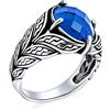 Bling Jewelry Personalizza Unisex Stile Vintage Uomo Grande Dichiarazione Ovale Simulato Blu Zaffiro CZ Zirconi Conico Vite Foglia Set Anello Occidentale Gioielli Ossidato . 925 Argento Fatto A Mano In Turchia