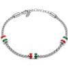 amorili Bracciale Italia Uomo in Acciaio Inox con Bandiera Italiana - Smalti Tricolore Nazionale - Gioiello Maschile Patriottico - Idea Regalo Uomo