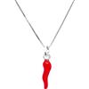 Cavaliere Gioielli Collana Corno Argento 925 Cornetto Ciondolo Portafortuna Rosso Rosa Verde Azzurro Nero Donna Ragazza (Rosso)