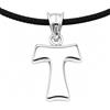 Gioielli Aurum - Collana da uomo donna con Croce Tau Tao in argento 925 e cordino corda nero