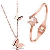 Kim Johanson Set di gioielli da donna in acciaio inox *Butterfly* collana con ciondolo e bracciale in oro rosa con sacchetto regalo