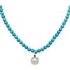 PERORNO Collana di Perle Coltivate Australiane 8 mm con Turchese 5-6 mm e Topazio Blu, Oro Giallo 18K, 40 cm - Gioiello Elegante da Donna