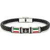amorili Bracciale Ancora Uomo con Bandiera Italiana in Acciaio Inox e Pelle Intrecciata - Gioiello Maschile Stile Nautico - Accessorio Resistente - Idea Regalo Uomo