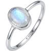 mantraroma Anello da donna in argento con pietra di luna, pietra preziosa bianca, semplice e moderno