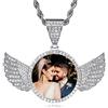 INBLUE Personalizzato Hip Hop Gioielli Memoria Foto Collana Pendente Inciso Testo per Uomo Donna Rame Angelo Ala Rotonda Cuore Zirconi Pendente Corda Catena Regali Personalizzati(Argento - 51 cm)