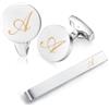 HONEY BEAR Gemelli & Fermacravatta Uomo con Iniziali Alfabeto Lettera per Camicia Matrimonio Commercio Regalo,Argent 5.4cm (A)