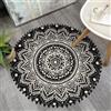 Uphome Tappeto rotondo bohémien per camera da letto, motivo mandala, nero, con pompon, frange, lavabile, con accento circolare, antiscivolo, morbido, per ingresso, soggiorno, divano, camera dei
