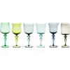 Set 6 Calici Vino Bitossi Diseguale Nuance Blu/Verde con Stelo Lavorato