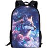 Showudesigns Zaini con stampa animalier per la scuola, ragazzi e ragazze, zaino per la scuola per bambini con pochette, Galassia Lupo, Taglia unica, Set Bagagli