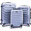 R.Leone Valigia da 1 pezzo Fino a Set 4 Trolley Rigido grande, medio, bagaglio a mano e beauty case 8 ruote in ABS 2026 (Argento, Set 3 S M L)