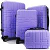 R.Leone Valigia da 1 pezzo Fino a Set 4 Trolley Rigido grande, medio, bagaglio a mano e beauty case 8 ruote in ABS 611 (Lilla, Set 4 Pezzi XS S M L)