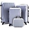 R.Leone Valigia da 1 Fino a Set 4 Trolley Rigido grande, medio, bagaglio a mano e beauty case 4 ruote in ABS 2037 (Argento, Set 4 XS S M L)