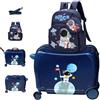 R.Leone Valigia Cavalcabile per Bambina EasyJet 45x36x20 cm + 30x23x14 cm Set 2 Pezzi Trolley Bagaglio a mano 4 Ruote e Zaino 3252. (Astronauta, Valigia 45x36x20cm+Zaino con corno)
