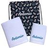 AmiAmarena Zainetto con asciugamani per scuola materna, asilo. Set 1+1 viso e ospite con asola e sacca personalizzabile. Set asilo bambini 100% cotone (Dog)
