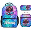 Generic Personalizzata Zaino scuola elementare bambina Personalizzato Sirenetta con Nome per school bag Scuola 3 Pezzi zainetto asilo bambino con borsa termica e Astuccio zaini per media superiore