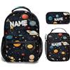Custom Personalizzata Zaino scuola elementare bambina ragazzo Personalizzato Motivo spaziale con Nome school bag Scuola 3 Pezzi zainetto asilo bambino con borsa termica e Astuccio zaini media superiore