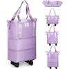 Fnaekier Borsa da viaggio con ruote, borsone pieghevole espandibile con ruote e maniglia per viaggi, borsone da viaggio per weekend, con ruote rimovibili per donne e uomini, Viola, Refer to , Unisex