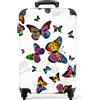 NoBoringSuitcases.com bagaglio a mano, trolley, valigia da 10 kg, rigida, leggera, valigie da viaggio per cabina, aereo, con 4 ruote girevoli, manico estensibile, 55x40x20 cm, Multicolore - farfalle