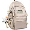 FANDARE Unisex Zaini Casual Uomo Donna Borse a zainetto Borsello con un ciondolo carino Zaino quotidiani Borsa ufficio giorno Ragazza Sacca Viaggio School Bag Daypacks Cachi