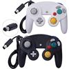 ONE250 Confezione da 2 controller classici per joypad con cavo, compatibile con Wii NGC Gamecube Game Cube (nero e bianco)