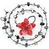 Generic collana fiore con perline di madreperla e cristalli di vetro, grigio e arancione, collana lunga lariat/a cravatta all'uncinetto, artigianato italiano, made in Italy